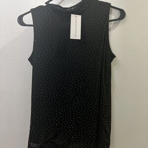 Notations Womens Sleeveless Top Black Gold Sequins Ribbed Size S